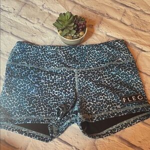 Fleo Women's Athletic Shorts in Blue and Black Leopard